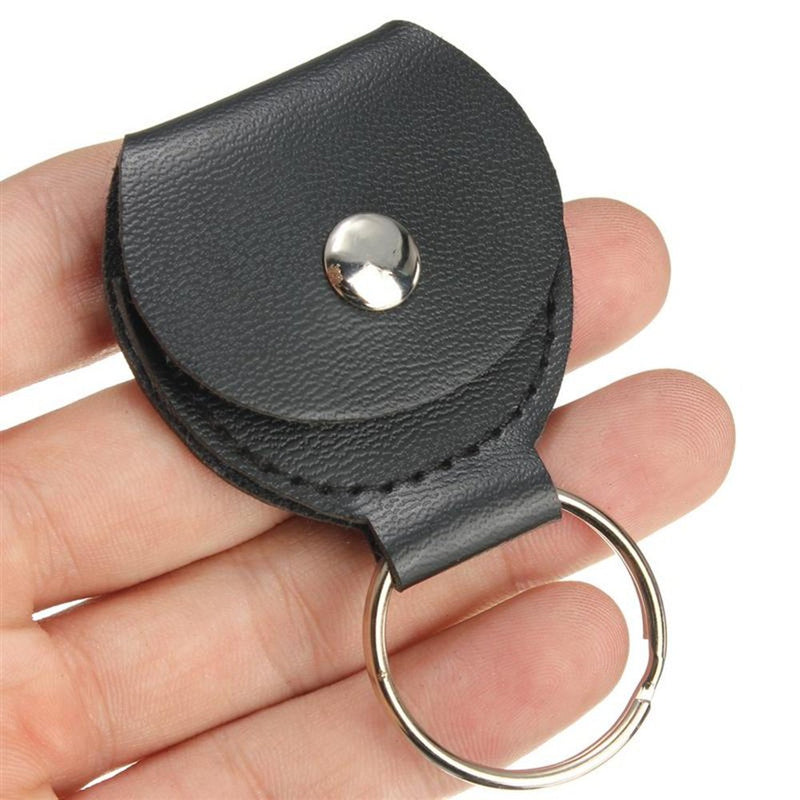 TRIXES Pick Holder with 3 Plectrums Faux Leather Folding Pouch Keyring Stocking Filler Black