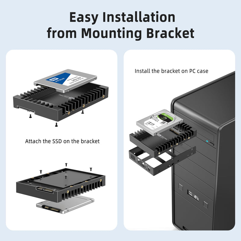 2.5 to 3.5 Hard Drive Adapter, SAN Zang SSD Mounting Bracket SSD Caddy for 7 / 9.5 / 12.5mm 2.5 inches HDD / SSD with SATA III Interface Black