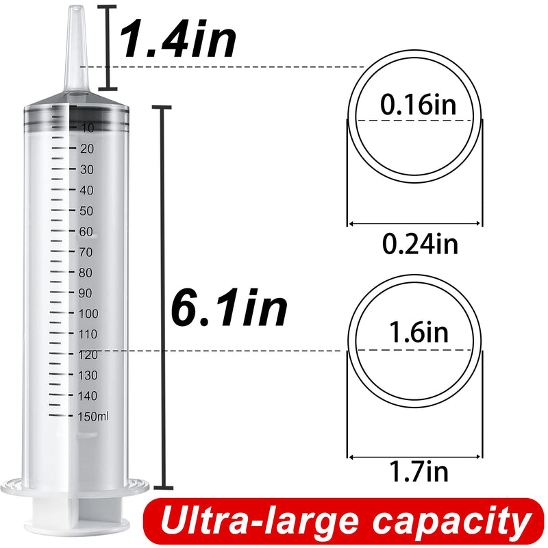 2 Pack Large Syringes (150 ML), Large Plastic Garden Industrial Syringes for Scientific Labs, Measuring, Watering, Refilling, Filtration Multiple Uses,more size choice:100ML
