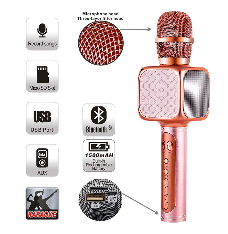 [AUSTRALIA] - SU-YOSD Portable Wireless Karaoke Microphone YS-69 Handheld Cellphone Karaoke Player Support USB/TF MP3 Player and Bluetooth Karaoke Machine for All Ages (69 Rose) 69 Rose 