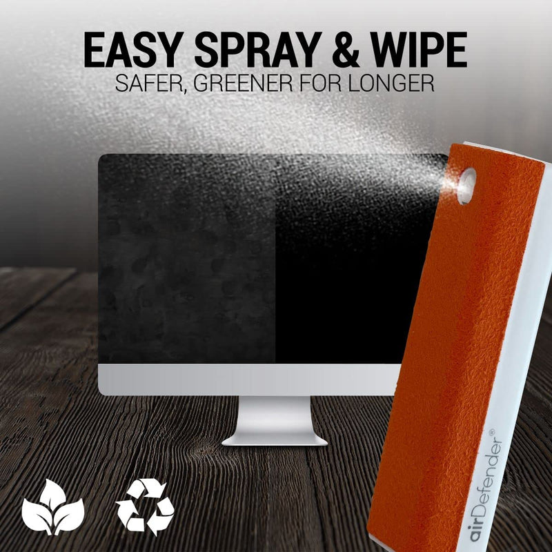airDefender Screen Cleaner Spray for Computer Monitor, Phone, Laptop, Lens, and iPad Screens Cleaning Kit with Built-in Washable Microfiber Cloth (Travel Size 15ml) Orange