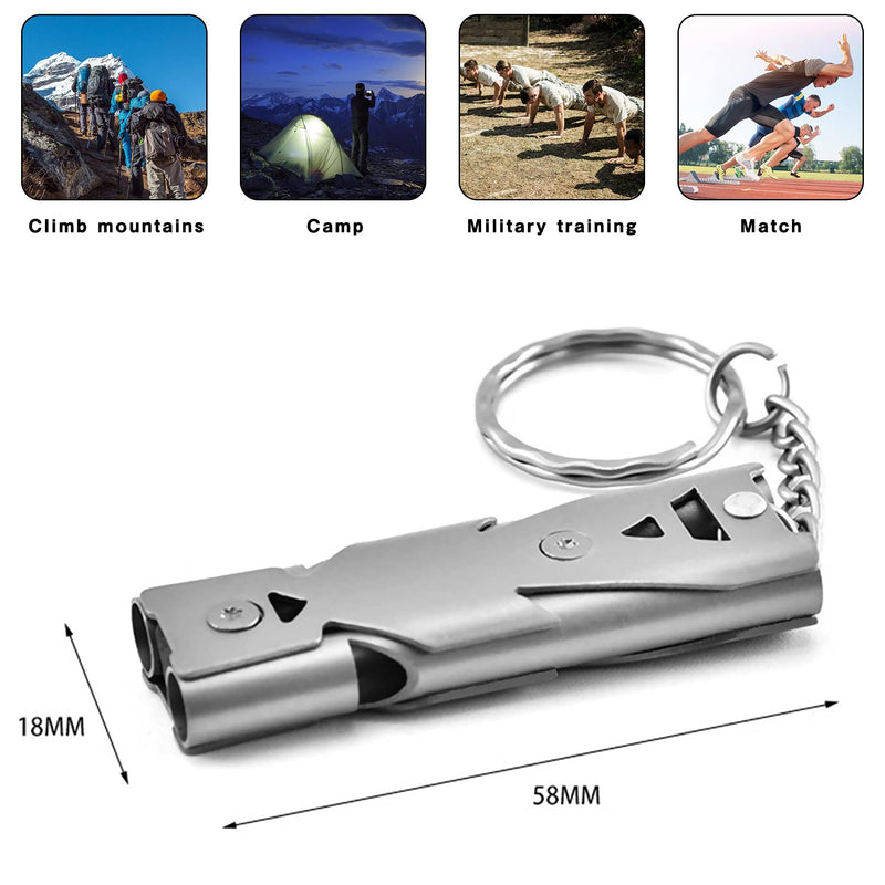 LYYDAN Pack of 2 Signal Whistles, 150 dB Stainless Steel High Decibel Whistle with Key Ring for Mountain Survival Emergency Sports Lessons Outdoor Camping Fishing Hiking Hunting