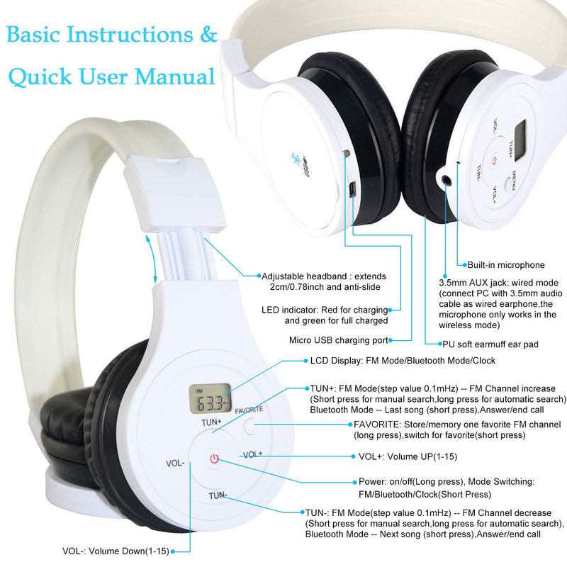 EXMAX Wireless Over Ear Stereo Bluetooth Headphones Headsets Music Payer Receiver Noise Reduction Canceling FM Safety Earmuffs Hearing Protection AUX Audio Cable for Lawn Mower Walking Parents Travel