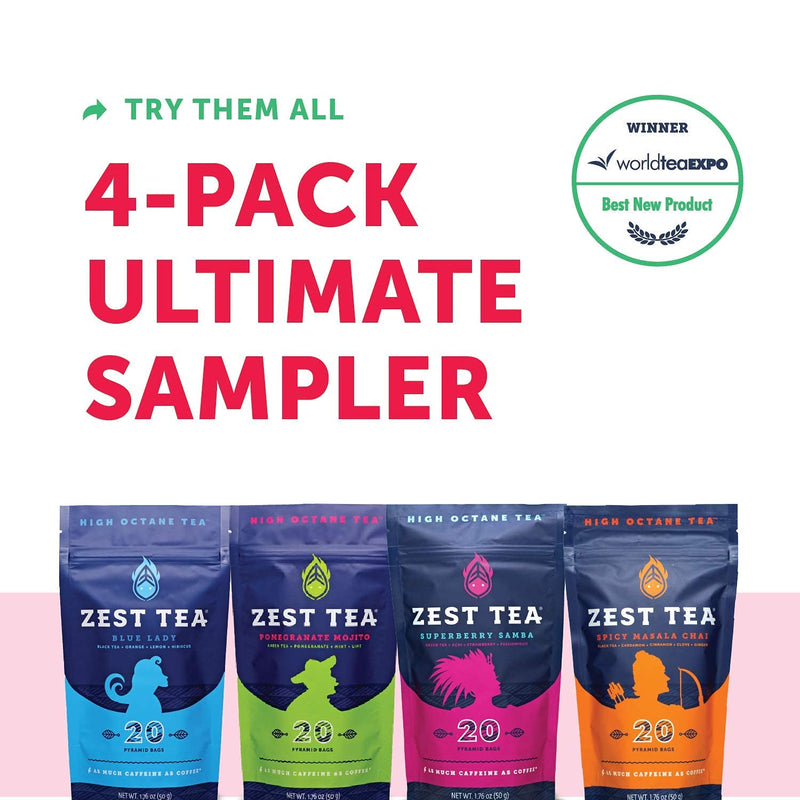 Zest Tea Energy Hot Tea, High Caffeine Blend Natural & Healthy Coffee Substitute, Perfect for Keto, 20 servings (150mg Caffeine each), Compostable Teabags (No Plastic), Cinnamon Apple Black Tea Apple Cinnamon Black Tea