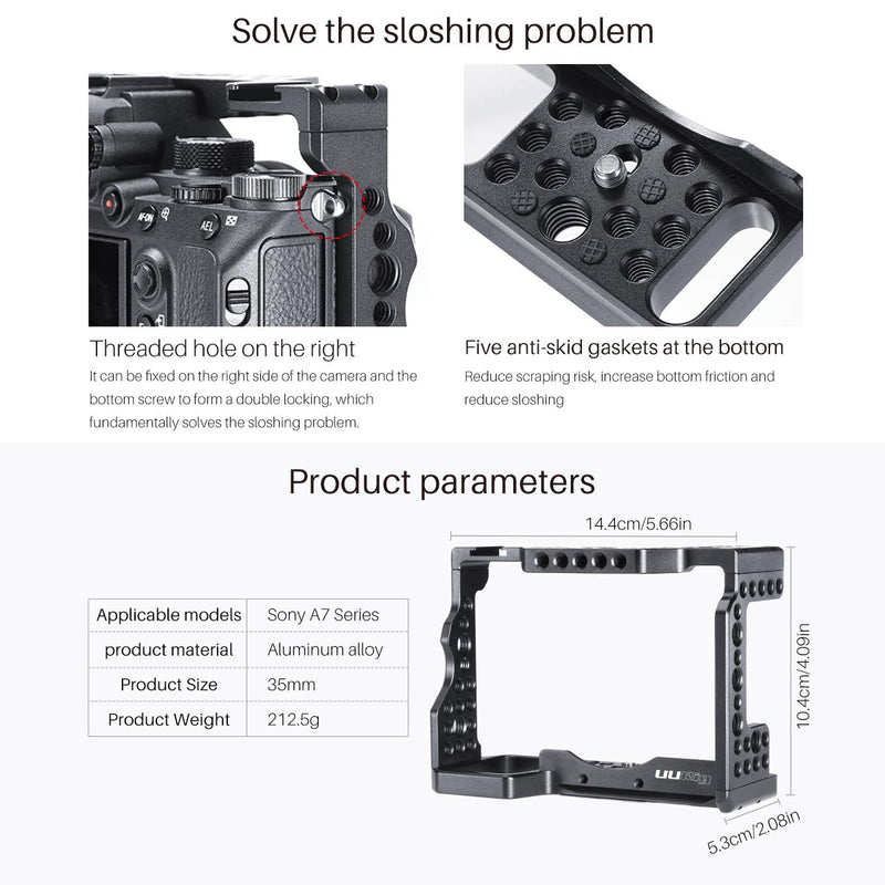 UURig C-A73 A7 III Camera Cage for Sony A7 Series A7R III/A7 III, Top Cold Shoe Microphone Light Mount/Arri Hole Extension, Stable Vlogging Video Cage with Arca Swiss Quick Release Plate