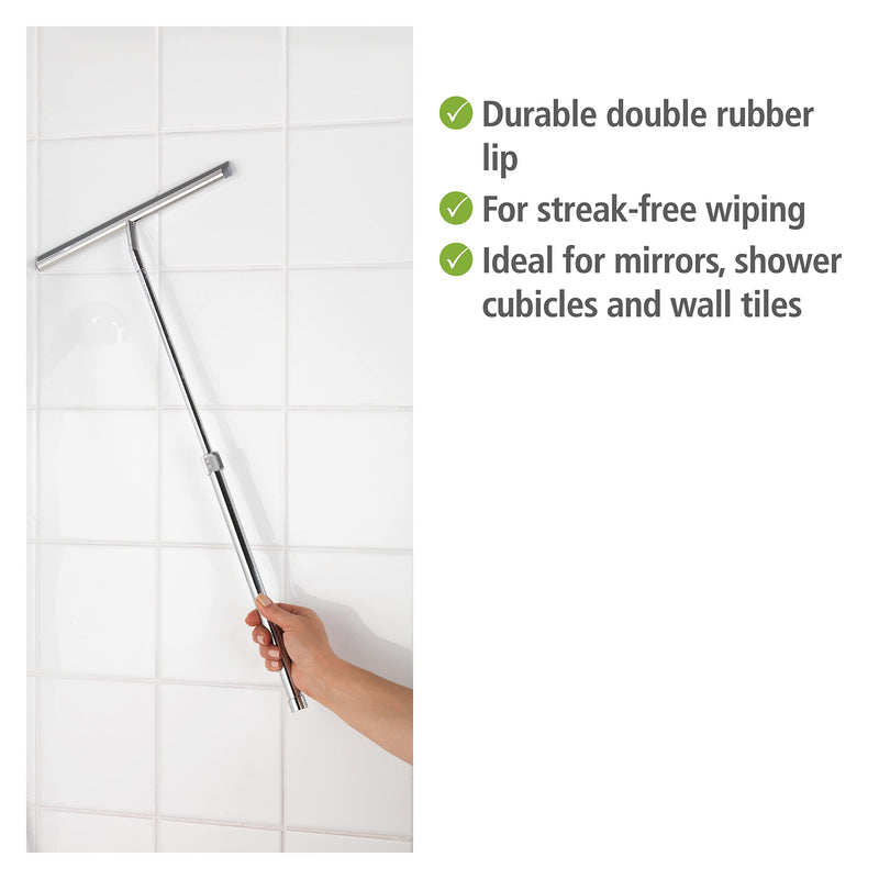 Wenko Glass Doors, Bathroom Squeegee for Shower, Stainless Steel Dimensions 10.2 x 14.6-23.2 x 1.2 in, 1x10x15-23 in, Shiny