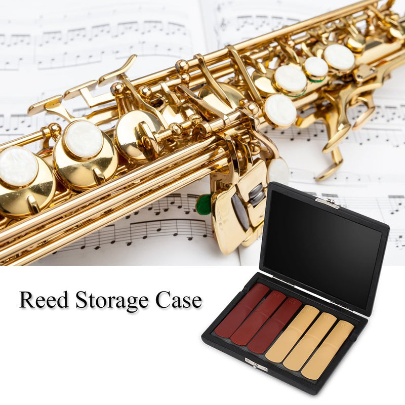 Saxophone Reeds Case, PU Leather Saxophone Clarinet Reed Container Box Case with Slots for 6pcs Reeds