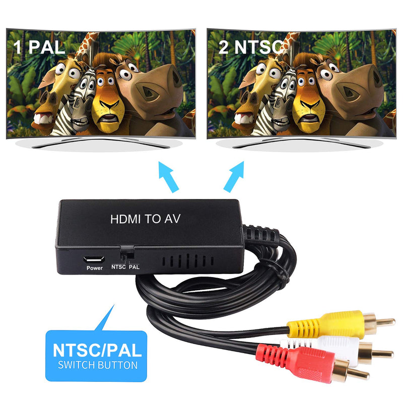 HDMI to RCA Converter, HDMI to AV 3RCA CVBs Composite Video Audio Converter Adapter Supports PAL/NTSC for TV Stick, Roku, Apple TV, PC, Laptop, Xbox, HDTV