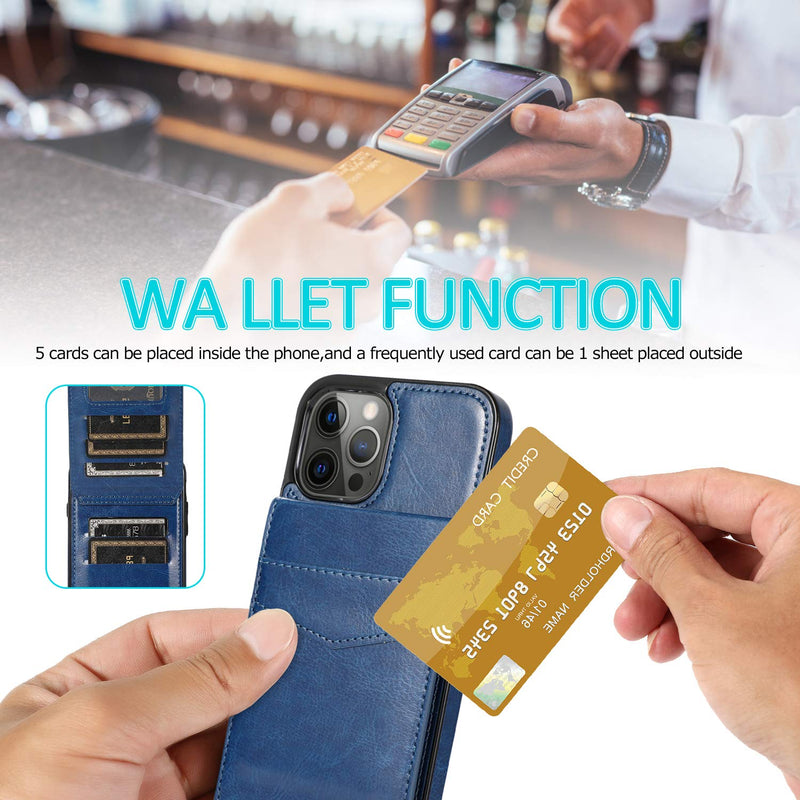 Seabaras Leather Wallet Case for iPhone 12 Wallet Case and iPhone 12 Pro Wallet Case with Credit Card Holder Case for iPhone 12 and iPhone 12 Pro 6.1 inch (Blue) Blue