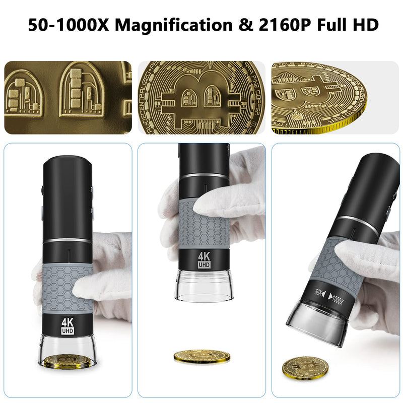 Bysameyee USB Microscope, Digital Handheld 40X-1000X Magnification Endoscope Mini Video Camera with 8 Adjustable LED Lights, Compatible with Windows 7/8/10/11 Mac Linux Android (Wireless Microscope)