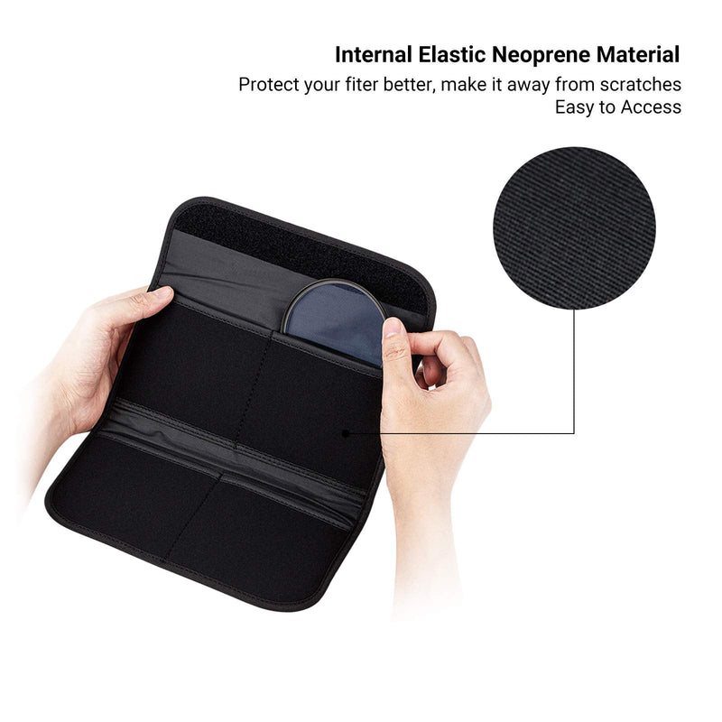 4 Pockets Lens Filter Case for Filter Up to 82mm (37mm 40.5mm 43mm 46mm 49mm 52mm 55mm 58mm 62mm 67mm 72mm 77mm),Foldout Filter Pouch with Microfiber Cleaning Cloth,Photography Filter Holder Bag 4 Pockets-up to 82mm