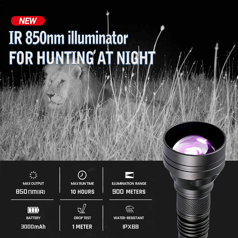 850nm Infrared Illuminator Flashlight, VCSEL LED 900m Adjustable Hunting Light for Night Vision Scope, Adjustable Long Range Torch, Rechargable Battery for Law Enforcement, Search, Rescue Military