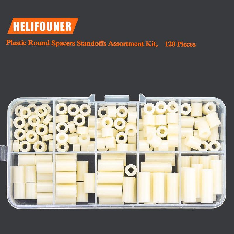 HELIFOUNER 120 Pieces Nylon Round Spacer Standoffs Assortment Kit for M3 Screws