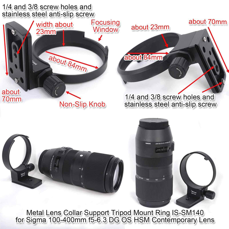 Tripod Mount Ring, iShoot Lens Collar Socket Compatible with Sigma 100-400mm f/5-6.3 DG OS HSM Contemporary Lens (EF/F Mount), Built-in Quick Release Plate for Tripod Ball Head of ARCA-Swiss Kirk Fit