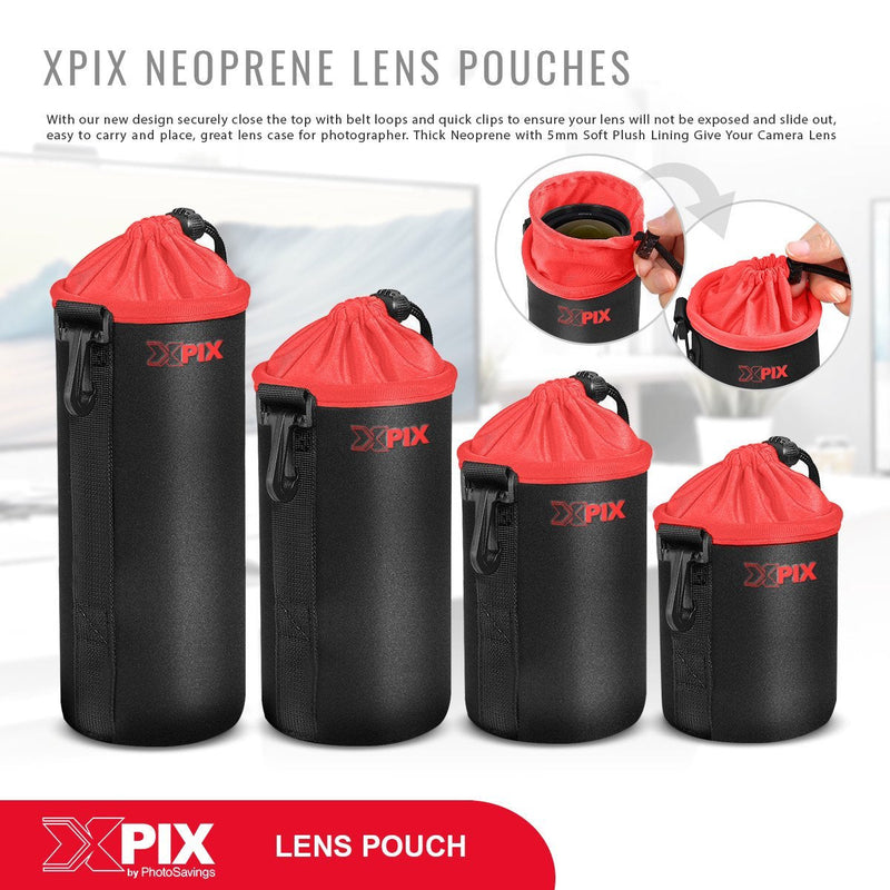 Xpix Large Neoprene Pouch Bag for DSLR Camera Lens (Canon, Nikon, Fujifilm, Sony, Olympus, Panasonic, and More) Standard Packaging