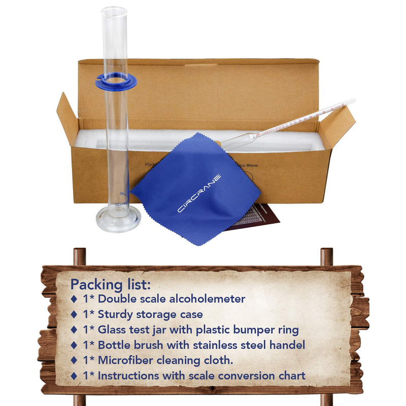 Circrane 0-200 Proof & Tralle Alcohol Hydrometer with Glass Test Jar Kit, Accurate Tester & Glass Cylinder for Liquor, Distilling Moonshine Alcoholmeter Set