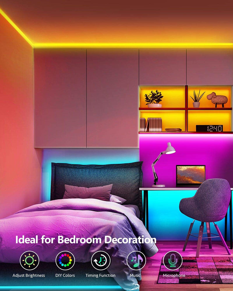 [AUSTRALIA] - Upgraded LED Lights 43 ft with Remote App Control Music Sync SMD5050 RGB LED Strip Lights LED Lights for Bedroom, Kitchen, Room Decor, Night Light for Kids(43 Ft APP+Remote+Mic+3 Button Switch) 43Ft APP+Remote+Mic+3 Button Switch 