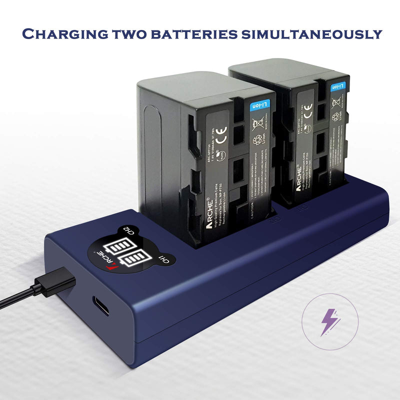 ARCHE NP-FM50 NPFM50 NP FM50 Battery Charger Replacement Dual LCD USB Charger for Sony NP-FM30, FM51, FM50, FM55H, FM71, FM91, QM50, QM51 and More Camera Battery