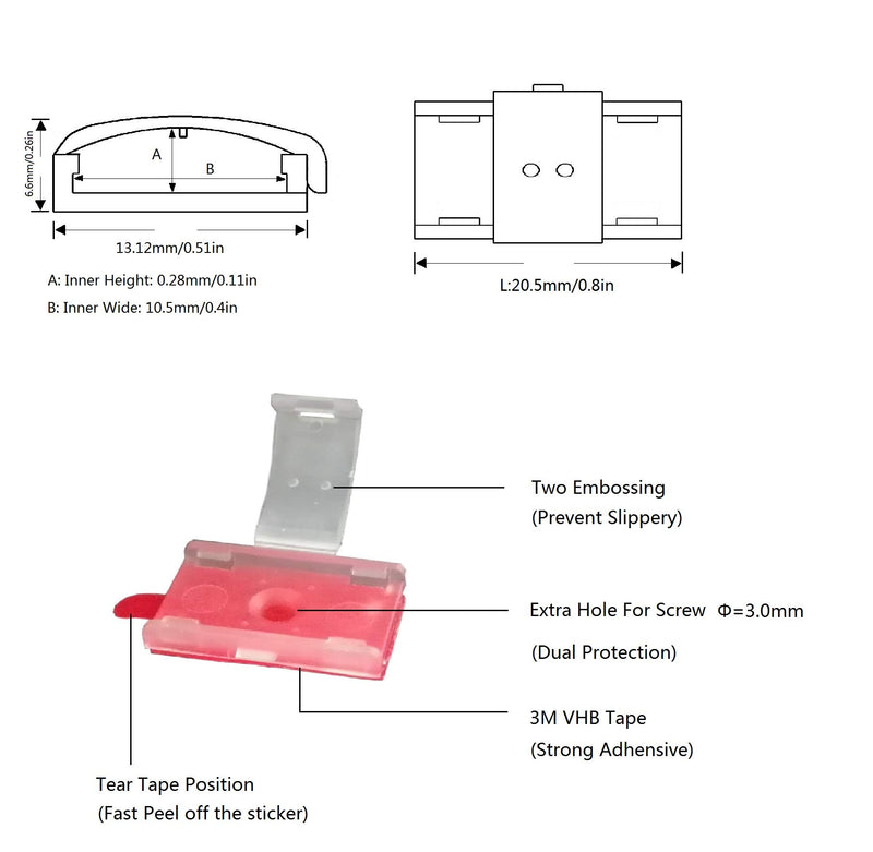 [AUSTRALIA] - Double Install LED Strip Light Bracket self Adhesive led Tape Clips Ideal for 8/10mm Width IP65 wateproof Flexible led Strip Light 100Pack with Extra 20 Screws Clear 