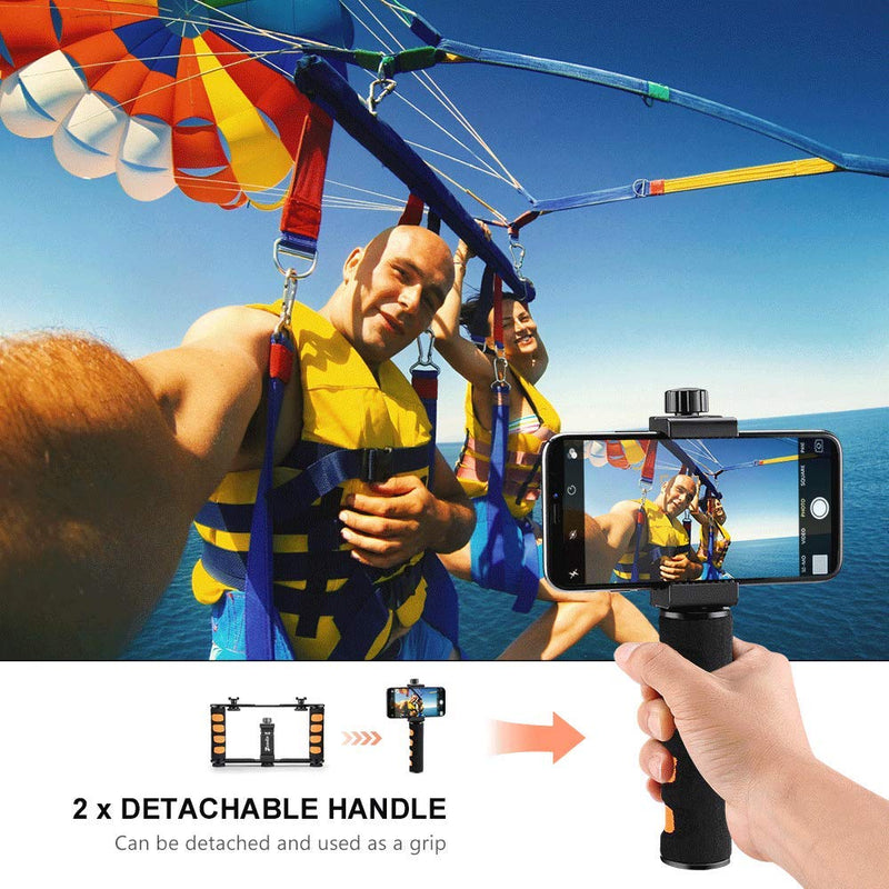 Zeadio Metal Tripod Video Rig, Handle Grip Stabilizer, Vlogging Filmmaking Recording Case, Fits for All iPhone and Android Smartphones Action Camera 2. Metal Version