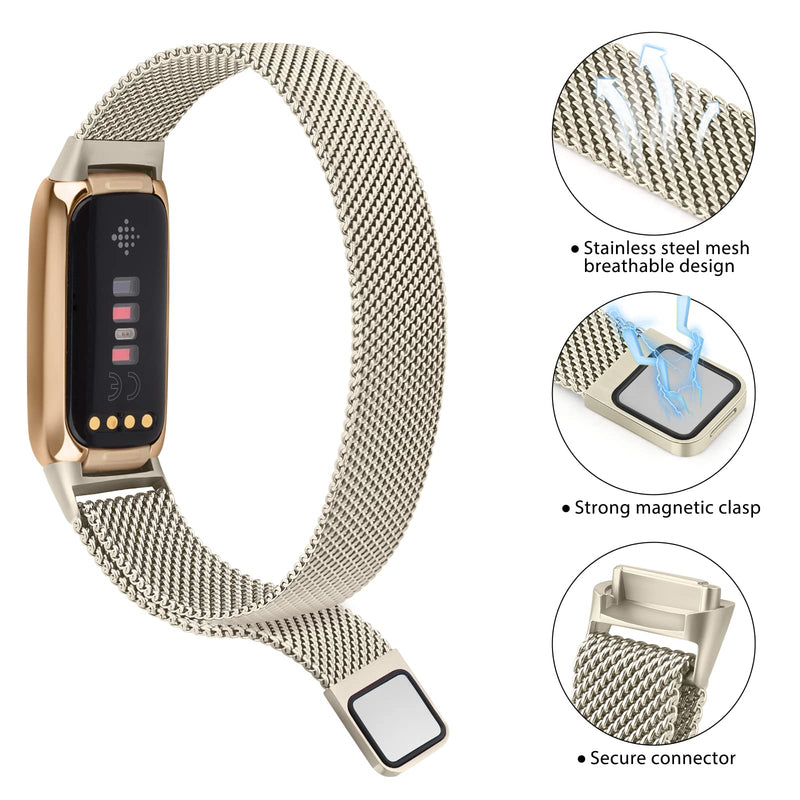 Vanjua Metal Band Compatible with Fitbit Luxe Bands, Stainless Steel Mesh Loop Adjustable Wristband Replacement Strap for Fitbit Luxe/Luxe Special Edition Fitness Tracker Women Men (Champagne Gold) Champagne Gold