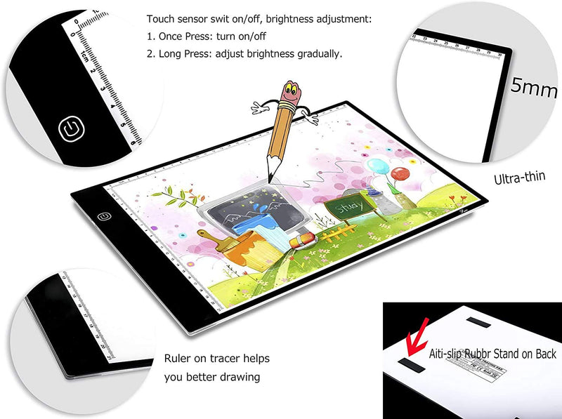 A4 Tracing Light Box Portable LED Light Table Tracer Board Dimmable Brightness Artcraft Light Pad for Artists Drawing 5D DIY Diamond Painting Sketching Tattoo Animation Designing