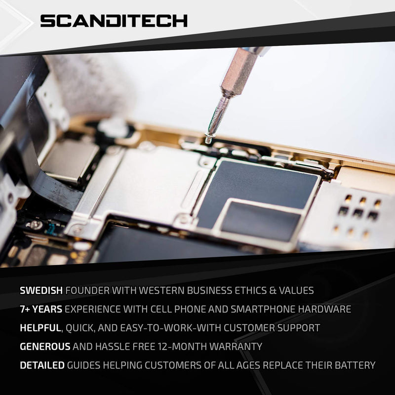 ScandiTech Battery Model iP6+ - Compatible with iPhone 6+ (not 6 or 6S+) - with Adhesive & Instructions (no Tools) - New 2915 mAh 0 Cycle Replacement Battery - 1-Year Warranty