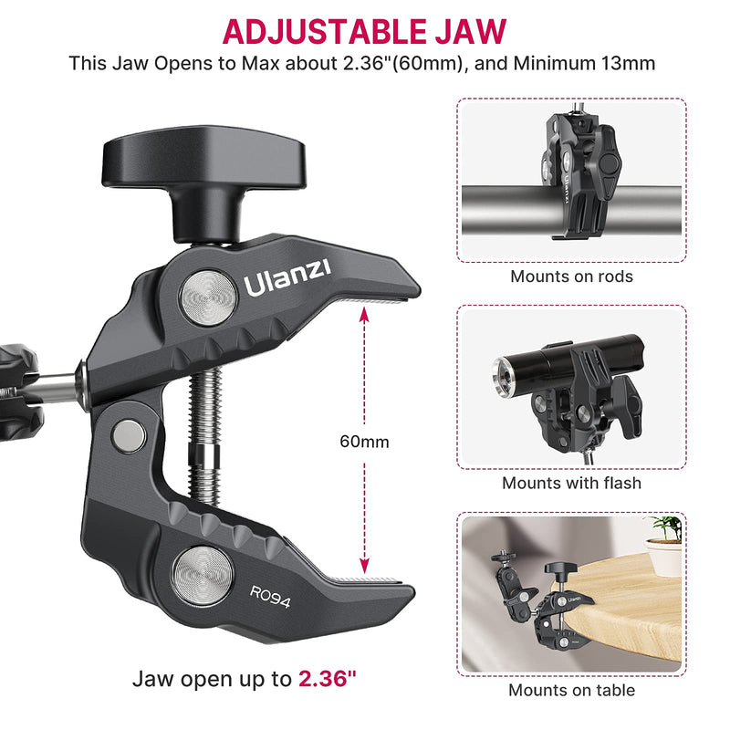 ULANZI Super Clamp Camera Clamp Mount Monitor 360° Ballhead Magic Arm Double Ball Head Adapter with 1/4"-20 & 3/8"-16 Thread for Canon Nikon DSLR Camera/Gopro/LED Lights/Ronin-M/Ronin MX/Freefly MOVI Gopro Adapter Kit