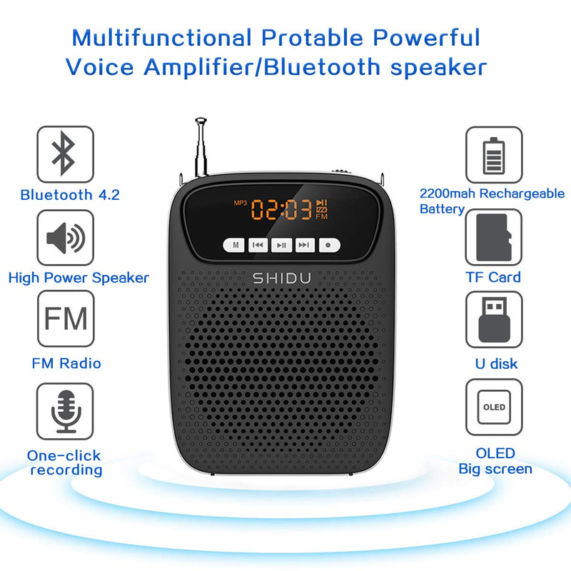 [AUSTRALIA] - Voice Amplifier Wired Microphone Support Bluetooth, FM, Recording 15W All in One Speaker Hear Loud with Mask On for Teachers, Tour Guide, Coaches, Presentation 