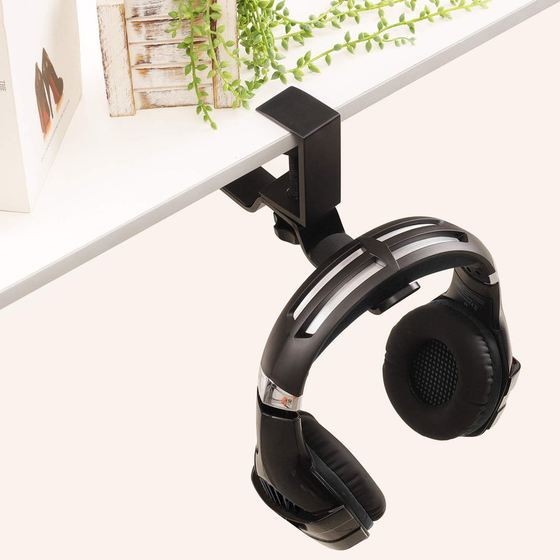 Desk Headphone Hanger, Universal PC Gaming Dual Headphone Stand Under Desk, 360 Degree Rotating, Aluminum, Black