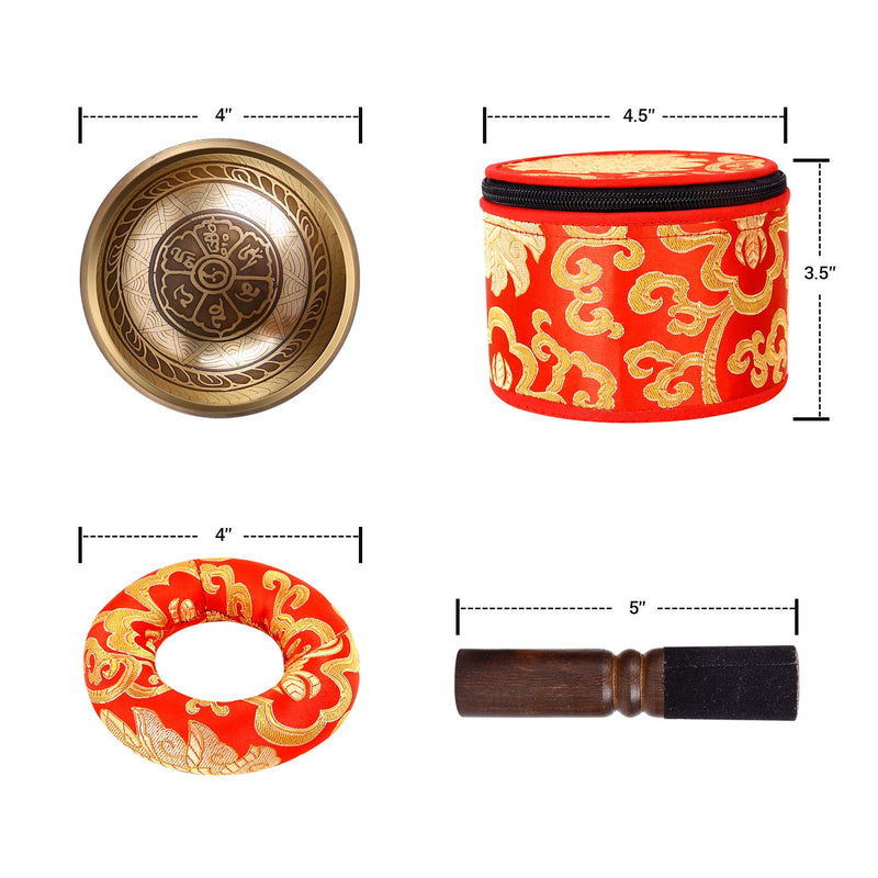 Tibetan Singing Bowls Set, Ohuhu 4" Meditation Sound Bowl with Singing Bowl Mallet, Silk Cushion and Storage Bag Valentines Gifts for Him or Her