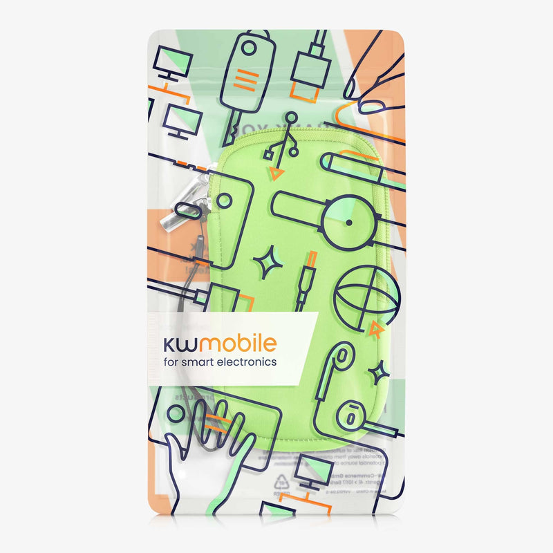 kwmobile Neoprene Phone Pouch Size XL - 6.7/6.8" - Universal Cell Sleeve Mobile Bag with Zipper, Wrist Strap - Neon Green XL - 6,7/6,8"