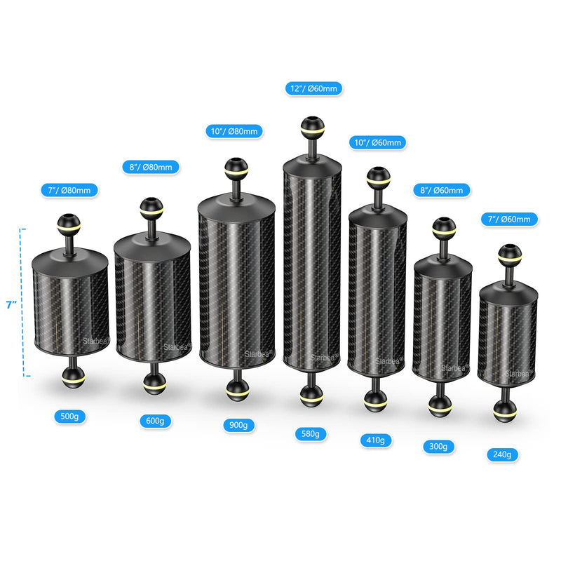 [AUSTRALIA] - Seafrogs Underwater Float Arm 1PCS Carbon Fiber Floating Dual Ball Diving Buoyancy Arm for Underwater Diving Tray Video Light/Strobe (D80mm, 10'', Buoyancy provided 900g) YR-GA-11 