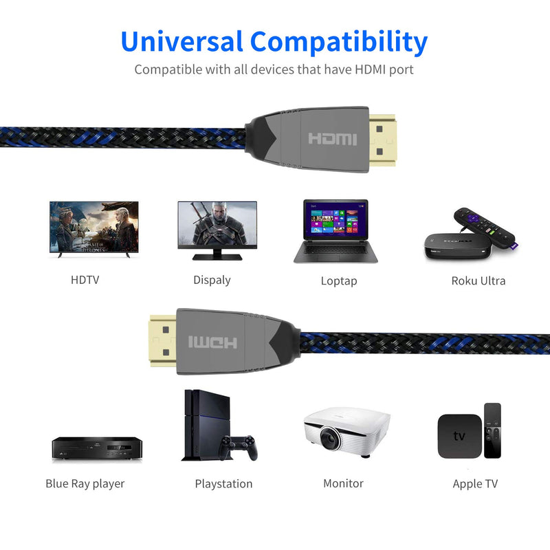 4K HDMI Cable, Bphuny High Speed 18Gbps HDMI 2.0 Cable – 4K HDR, 3D, 2160P, 1080P, Ethernet – 28AWG Braided HDMI Cord – Audio Return(ARC) Compatible with UHD TV, Blu-ray, PS4/3, PC, Fire TV 50ft