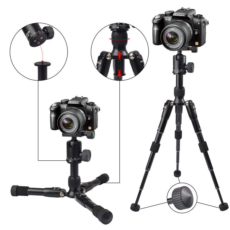 Ruittos Tabletop Tripod, Mini Tripod, 22inch High, with 360 Degree Pan Ball Head, Aluminum Alloy, Ultra Compact, Portable for DSLR, Travel