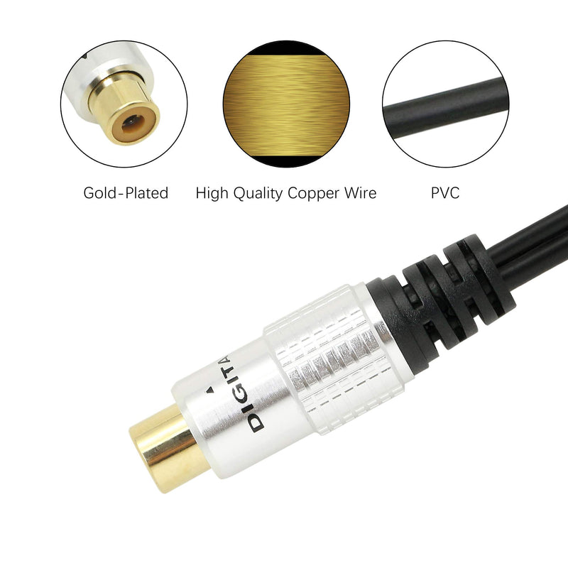 SinLoon RCA Y-Adapter Audio Cable,Premium Aluminium Alloy Single RCA Female to 2 Dual Male RCA Digital Coaxial Splitter Gold Plated Adapter Audio Cable(RCA/F-2M)