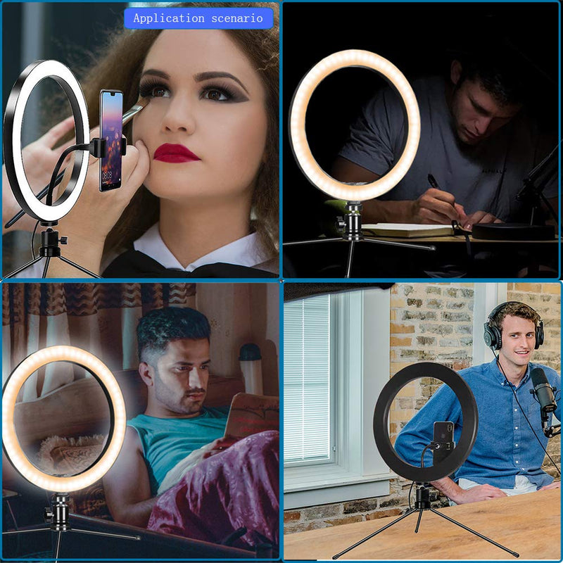 10" LED Ring Light with Tripod Stand & Remote Control & Phone Holder for YouTube Video/Live Stream/Makeup/Photography with 3 Light Modes & 10 Brightness Level for iPhone/Android