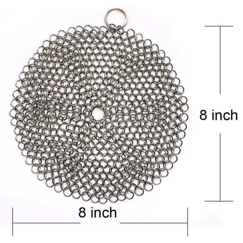 HOVhomeDEVP 316 Premium Stainless Steel Cast Iron Cleaner, Chainmail Scrubber for Cast Iron Pan Pre-Seasoned Pan Dutch Ovens Waffle Iron Pans Scraper Cast Iron Grill Scraper Skillet Scraper (8 Inch R) 8 Inch