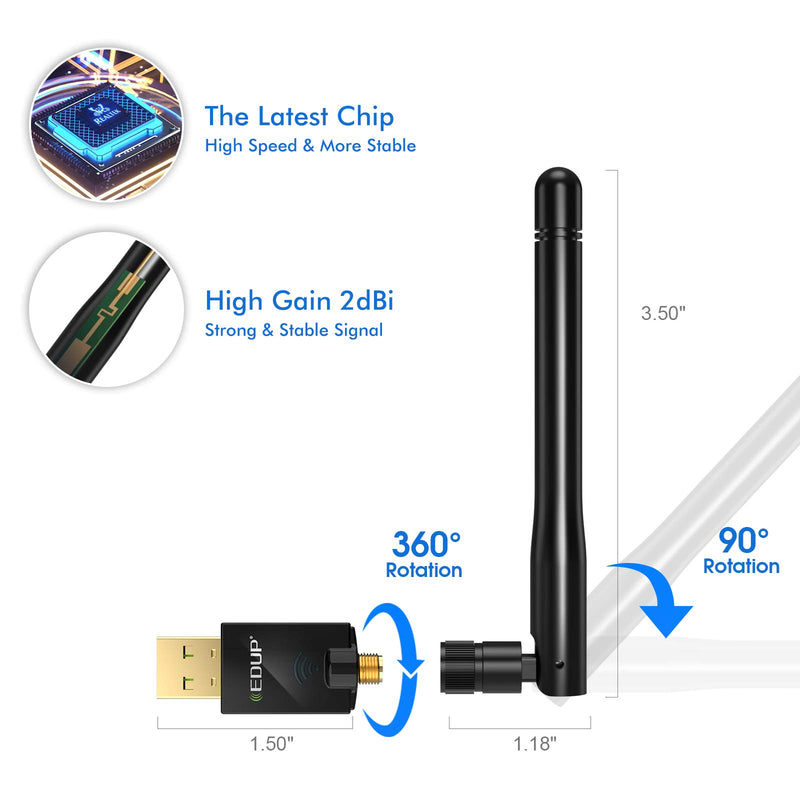 USB WiFi Adapter Wireless Network Adapters AC 600Mbps Dual Band 2.4G/5.8Ghz Wi-Fi Dongle with External Antenna for Laptop Desktop PC Compatible with Windows 10/8.1/8/7/XP/Vista /Mac OS X 10.6~10.15.3