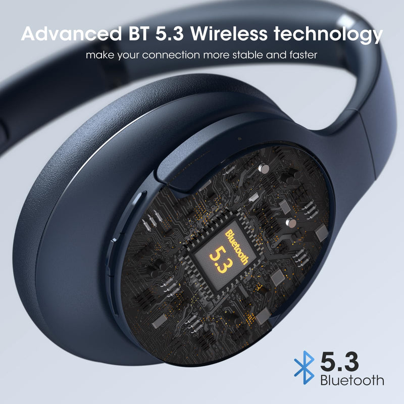 DOQAUS 𝐔𝐩𝐠𝐫𝐚𝐝𝐞𝐝 Bluetooth Headphones Over Ear, 90 Hours Playtime Wireless Headphones with 3 EQ Modes, HiFi Stereo Headphones with Microphone, Soft Protein Earpads for Cellphone/PC (Navy Blue) Navy Blue