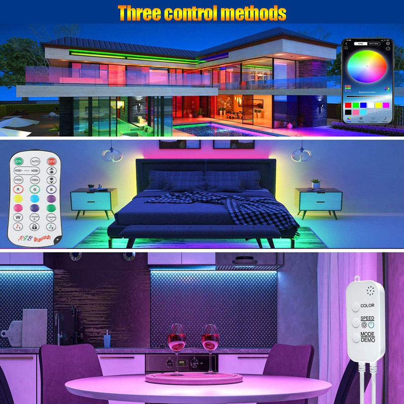 [AUSTRALIA] - 32.8FT Smart LED Strip Lights, LED Color Changing Lights Strip with APP Control, Remote and Control Box, DIY Tape Lights, Music Sync LED Lights for Room, Kitchen, Party (3 Ways Control) 32.8FT 
