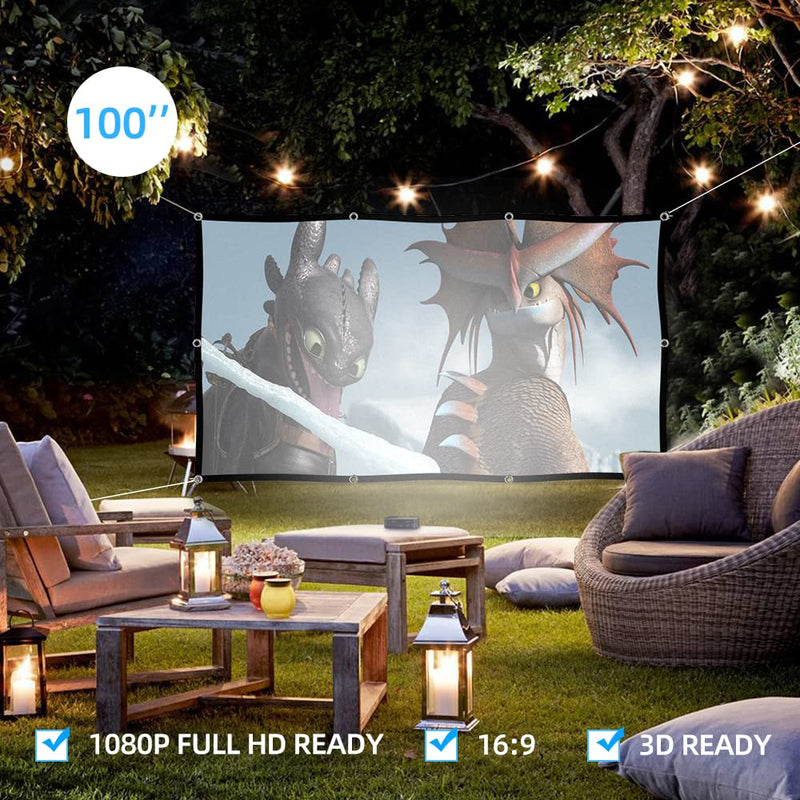 100 inch Projection Screen,GAINVANE 16:9 Foldable Anti-Crease Portable Projector Movies Screens for Home Theater Outdoor Indoor Support Double Sided Projection