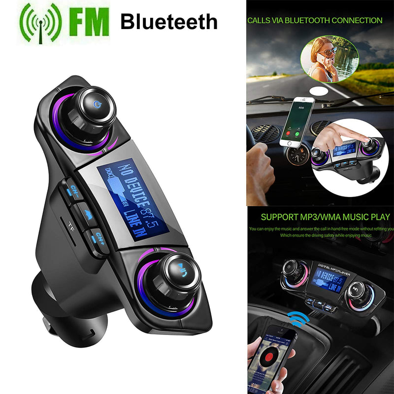 Bluetooth FM Transmitter for Car, ONEVER Wireless Bluetooth Radio Receiver, Dual USB Port Charger with Handsfree Calling Car Kit, Mp3 Audio Music Stereo Adapter Support TF/SD Card for All Smartphones