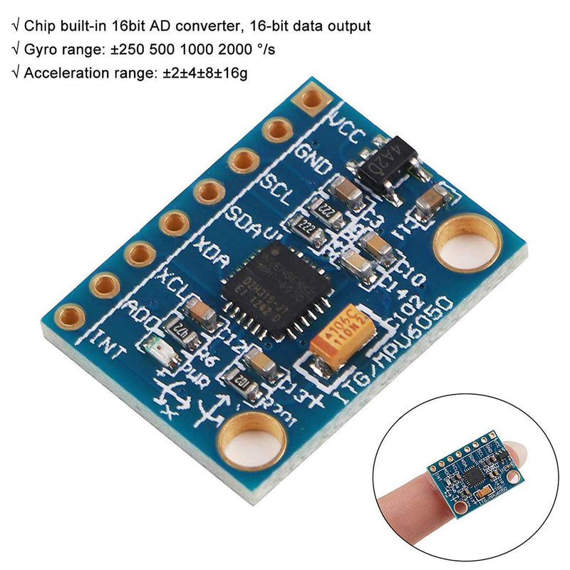 ACEIRMC 3pcs GY-521 MPU-6050 MPU6050 3 Axis Accelerometer Gyroscope Module 6 DOF 6-axis Accelerometer Gyroscope Sensor Module 16 Bit AD Converter Data Output IIC I2C for Arduino