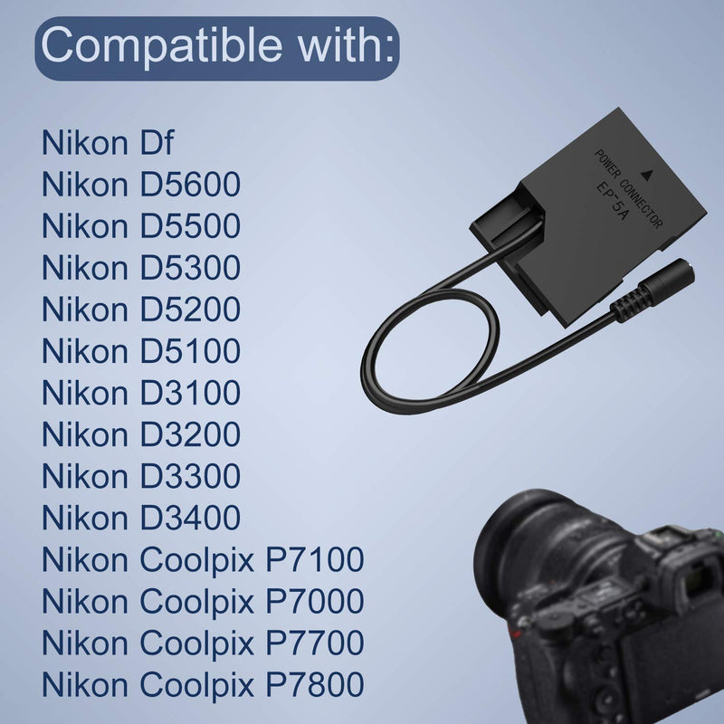 [AUSTRALIA] - HY1C EH-5 EP-5A AC Power Supply Adapter Dummy Battery Coupler Kit Replacement EN-EL14 EN-EL14A Batteries for Nikon D3100 D3200 D3300 D3400 D3500 D5100 D5200 D5300 D5500 D5600 P7800 P7100 Cameras. 
