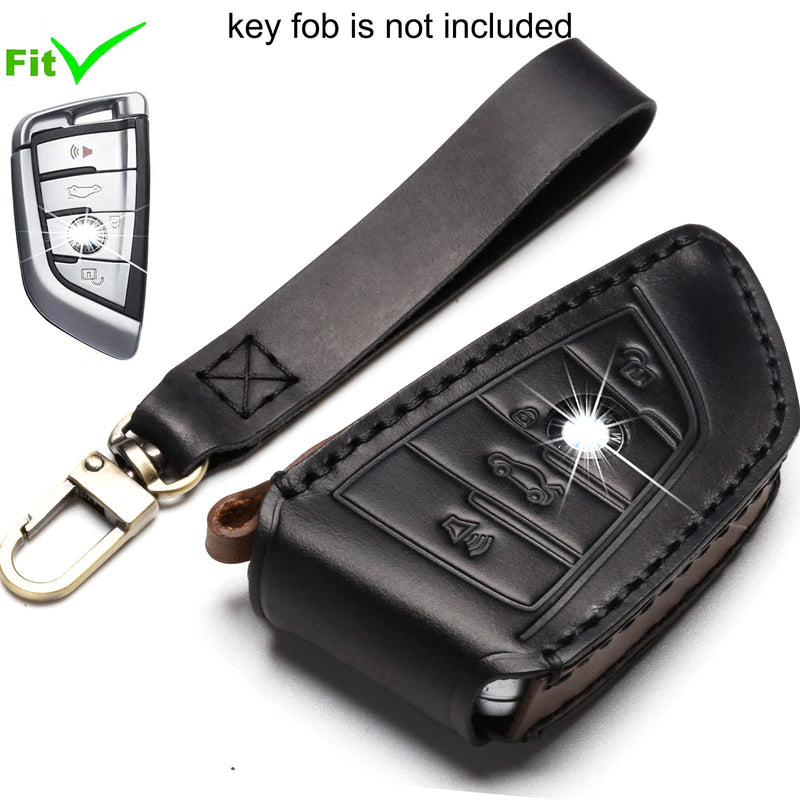 ZiHafate Dedicated Leather Key Fob Cover Suit for Keyless Remote Control for 1 2 3 4 5 6 7 Series and X1 X2 X3 X5 X6 and More Models (A Black), ZiHafate20201213 A Black