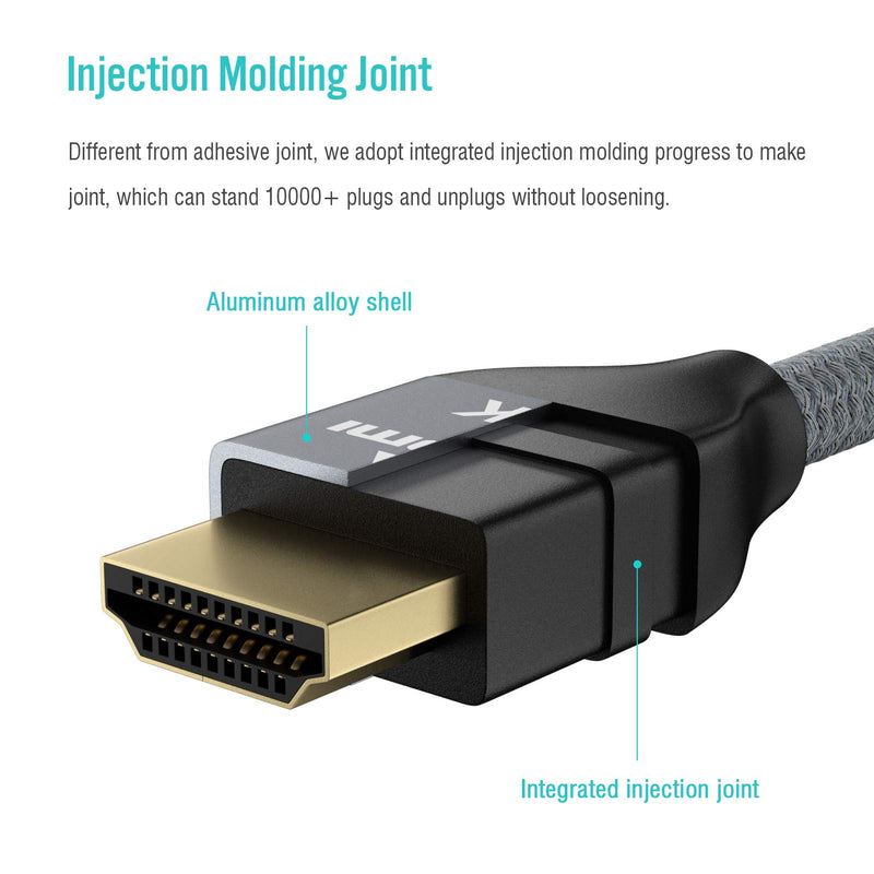 8K HDMI Cable 9.8ft, Giryriz High Speed HDMI 2.1 Cable 48Gbps 8K60Hz 4K120Hz 144Hz, Supports Dynamic HDR, eARC, VRR, ALLM with Braided HDMI Cord 28AWG, Grey 9.8 Feet (3.0M)