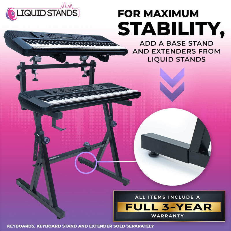Liquid Stands 2 Tier Keyboard Stand Attachment - Adjustable Electric Digital Piano Stand for 54 - 88 Key Music Keyboards & Synths - Double Stand Extender for Square Tube Z Style Stands