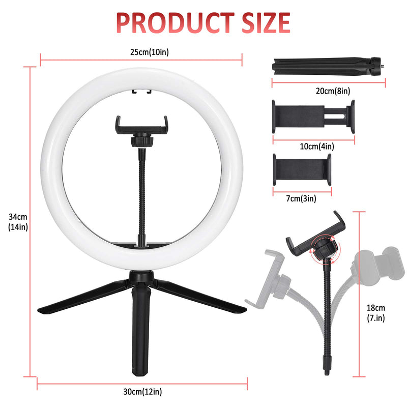 10'' Selfie Ring Light, E EyeGrab 10 inch Ring Light with Stand and Phone Holder, Dimmable Desk Ring Light for Makeup Webcam Streaming YouTube Video conferencing, 3 Color Modes & 10 Brightness Level