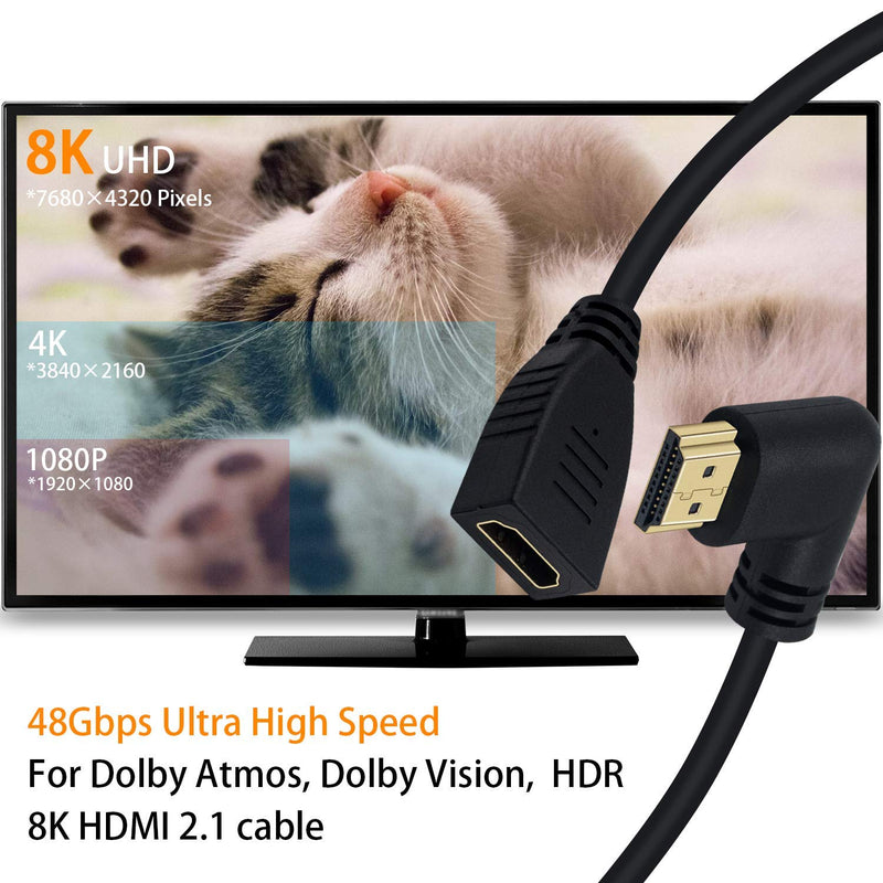 Poyiccot 8K HDMI Extension Cable, Short 8K HDMI 90 Degree Left Angle Male to Female HDMI 2.1 Cable Adapter 48Gbps with 8K 60Hz Video and 3D HDR for TV/Xbox /PS4 /PS5 (Left M/F), 0.5feet 8K HDMI Extension Cable Left Angle